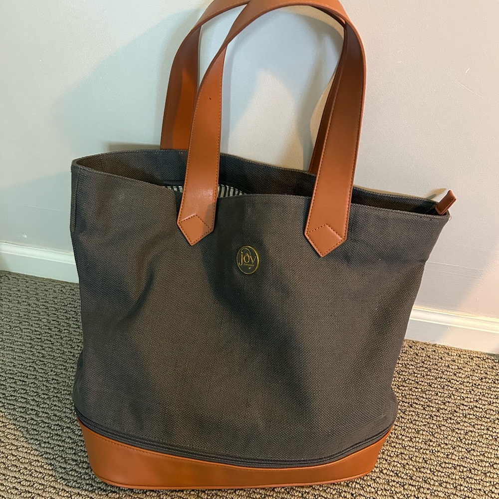 Joy Manado charcoal gray canvas expanding tote bag